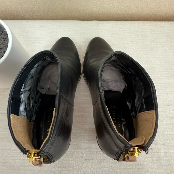 Ted Baker Black Leather Ankle Booties with Brown Heel - Picture 7 of 13